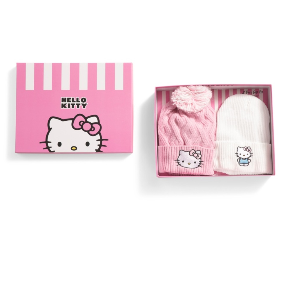 NIB Hello Kitty Pink and white Beanie Set